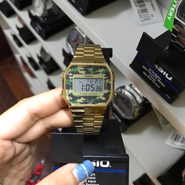 Đồng hồ nam CASIO A168 Vàng Gold Camo 32mm chính hãng (unisex)