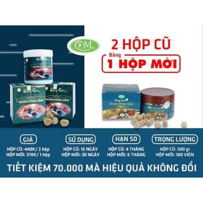 Tăng cân Hoàn Hồng Sâm QM mẫu mới (hộp 180 viên= 1tháng)