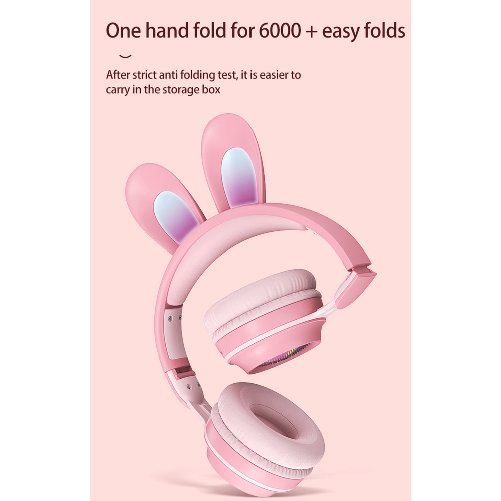 Tai Nghe Bluetooth Không Dây 2021 Có Thể Gấp Gọn Hình Tai Thỏ Hoạt Hình Dạ Quang Thông Dụng Cho Điện Thoại/Máy Tính