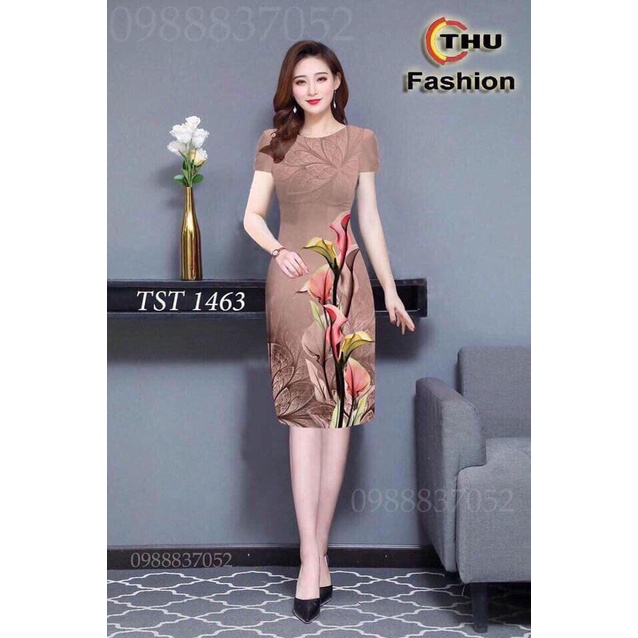 Váy suông trung niên họa tiết hoa in 3D độc đáo phù hợp cho các chị tuổi từ 25 đến 60, Vải thun thái cao cấp