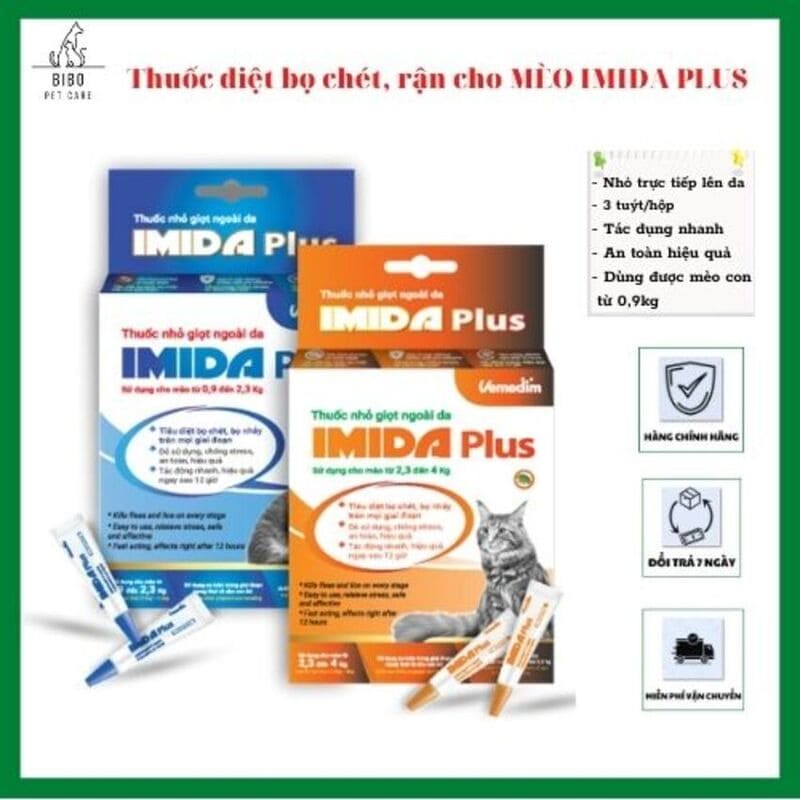 Thuốc nhỏ giọt ngoài da diệt bọ chét, rận cho mèo Imida Plus for cat tuýt 0.23ml tác dụng nhanh an toàn hiệu quả