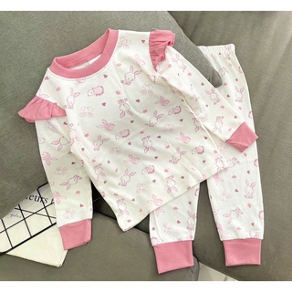 Bộ dài tay in hình phối quần thun borip mịn đẹp cho bé gái size từ 10 đến 22kg