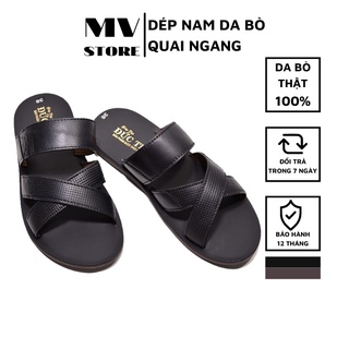 Dép nam quai ngang da bò, dép nam cao cấp đế cao su đúc thời trang DT08