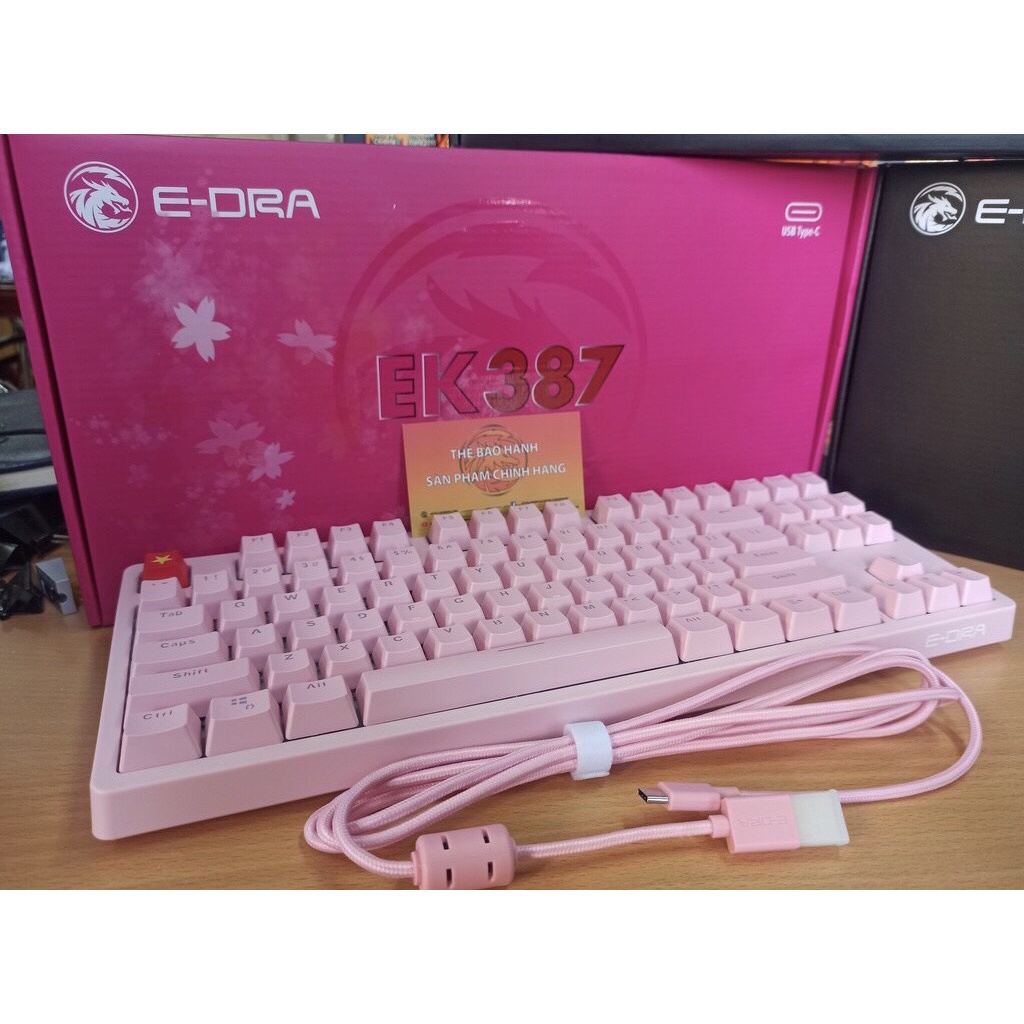 Bàn phím cơ⚡️𝑪𝒂𝒎 𝒌𝒆̂́𝒕 𝒄𝒉𝒊́𝒏𝒉 𝒉𝒂̃𝒏𝒈⚡️E-Dra EK387 Dream Pink, led đơn trắng nhiều chế độ đẹp mắt, gõ êm tay