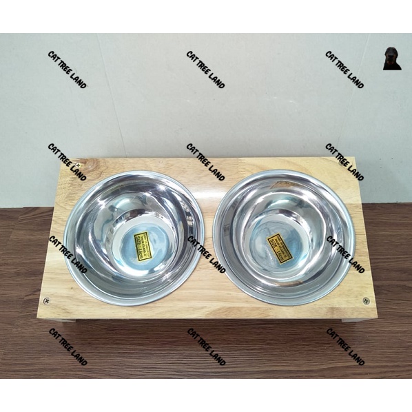 KHAY ĂN BẰNG GỖ TỰ NHIÊN, CHỐNG NƯỚC, KÈM BÁT ĂN CHÓ MÈO BẰNG INOX