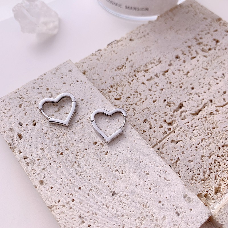 Bông tai bạc nữ dạng bấm hình trái tim DaLiA Jewelry khuyên tai không cần chốt dễ đeo cho nàng