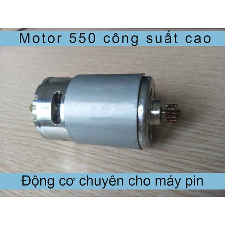 Motor DC RS 550 12V công suất cao có sẵn bánh răng chuyên cho máy pin 12V 9 răng, 12 răng