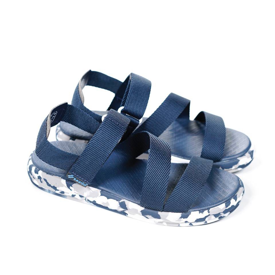 VIP Sandal Saado chính hãng CL02 màu xanh navy Đội Quân Viking navy đế rằn ri, Dép quai hậu nam nữ đế bằng đi học đi làm