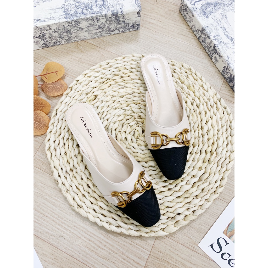 (S100) Dép sục nữ pha da mũi gân tag xích đồng (Mã S.85X)