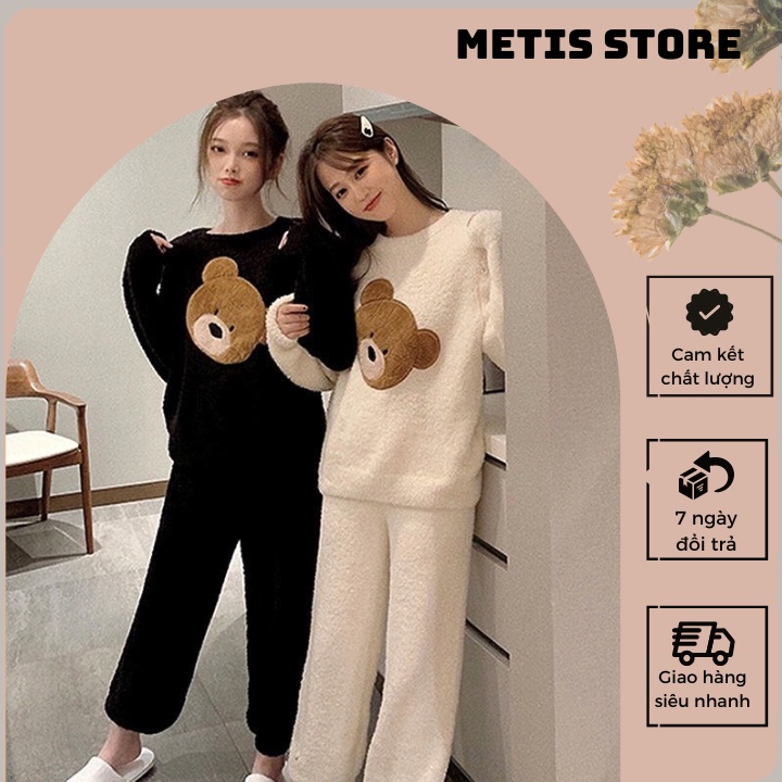 Bộ Đồ Ngủ Gấu Lông , Bộ Nỉ Bông Lông Cừu Giữ Nhiệt Bo Gấu Mặc Nhà Siêu Ấm Chuẩn Quảng Châu