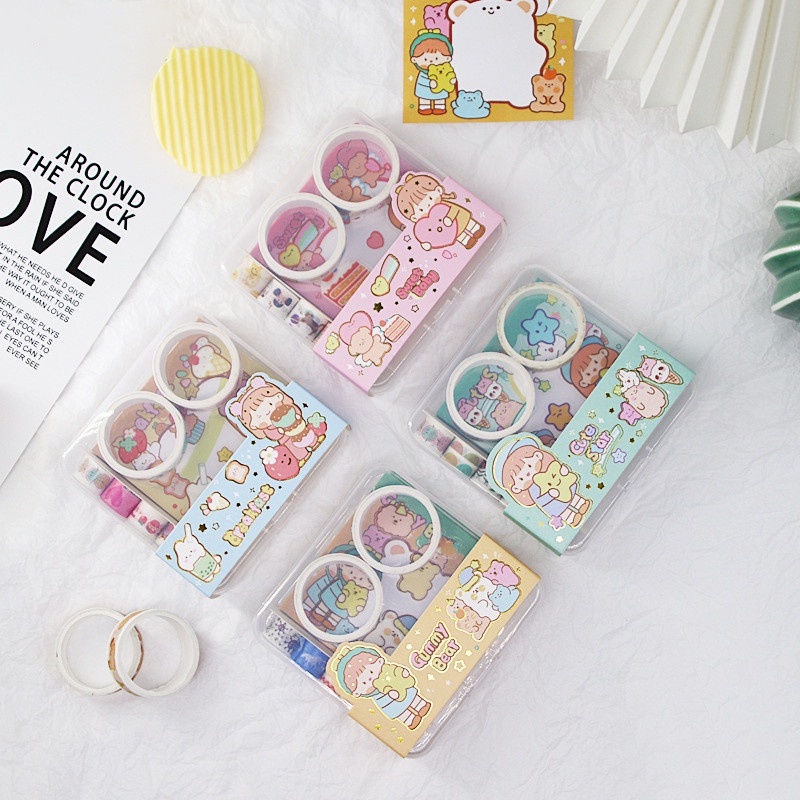 Hộp cuộn băng keo dán trang trí và giấy ghi chú RUIXIANG họa tiết hoạt hình đáng yêu đa năng tiện lợi