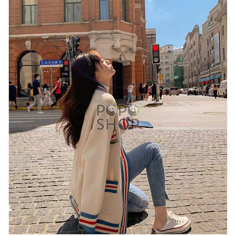 Áo Khoác Cardigan Sọc Len Dệt Kim Cổ Chữ V Thu Đông 2021 | BigBuy360 - bigbuy360.vn