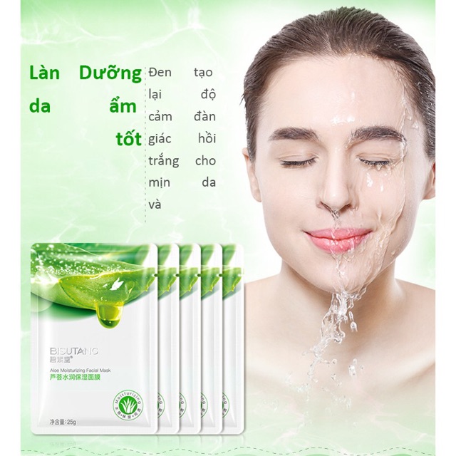 Mặt Nạ Nha Đam Bisutang Dưỡng Ẩm, Trắng Da, Sạch Mụn, Mờ Vết Thâm, Se Khít Lỗ Chân Lông Mask Nội Địa Trung Chính Hãng