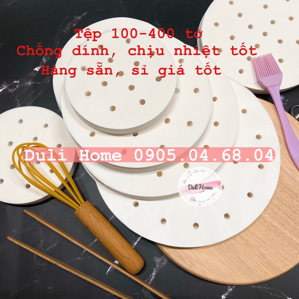 Giấy nến đục lỗ 400 tờ / thếp lót xửng, nồi chiên không dầu