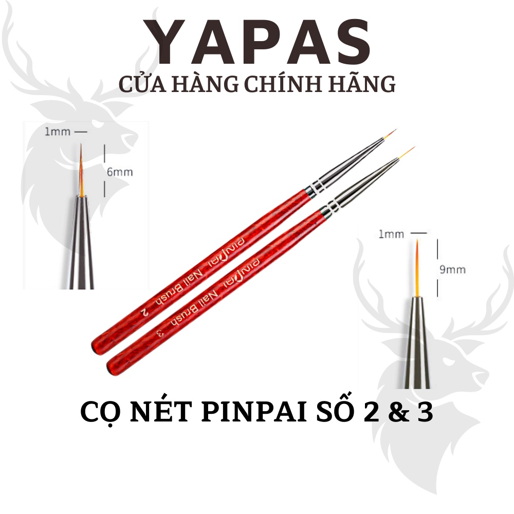 Cọ vẽ nét nail ngắn dài số 1 2  3 4 Yapas Pinpai , Cọ râu vẽ nét nổi thẳng ngang nhụy hoa cánh hoa trang trí móng