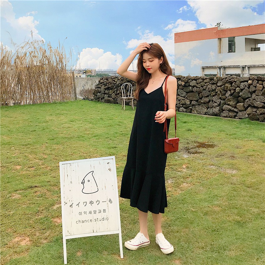 ĐẦM ULZZANG 2 DÂY ĐUÔI CÁ DÁNG DÀI.VD19030