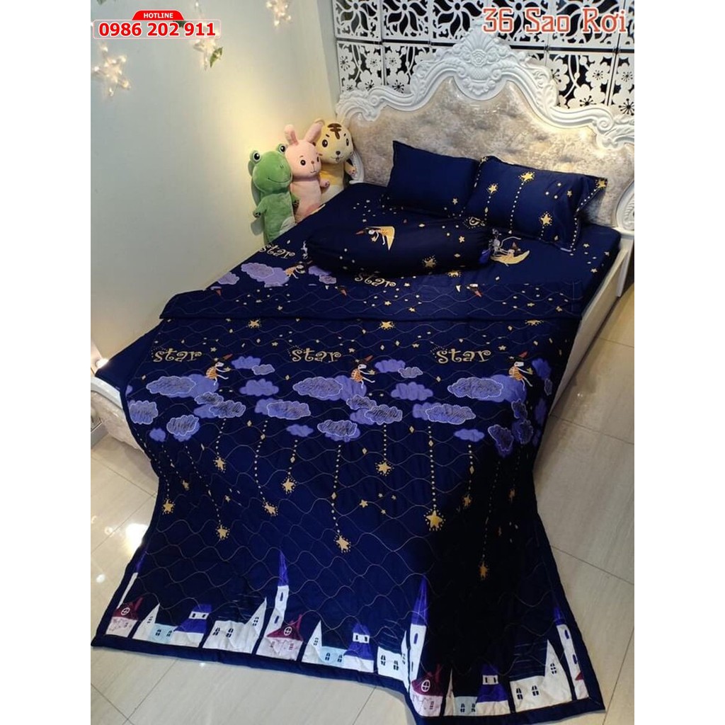 Trọn bộ 5 món ⚡Chăn Ga Gối⚡ Sao rơi chăn trần bông hai mặt hàng loại 1