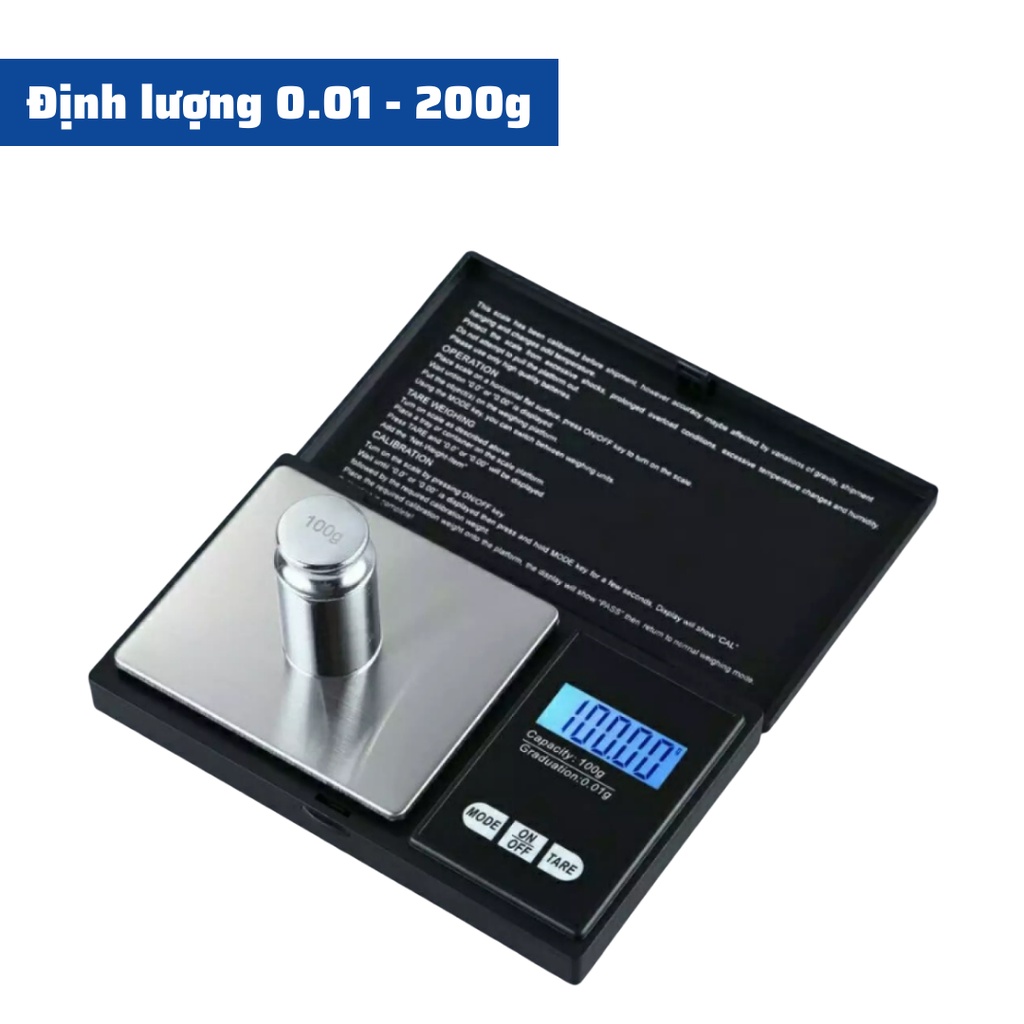 Cân điện tử nhà bếp mini Có Nắp định lượng 0.01g-200g làm bánh độ chính xác cao cao cấp kèm 2 viên pin AA