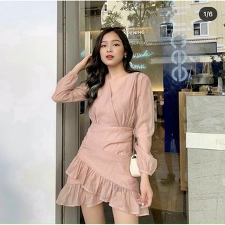 Đầm xoè đuôi cá - cổ đắp chéo - kèm hình thật