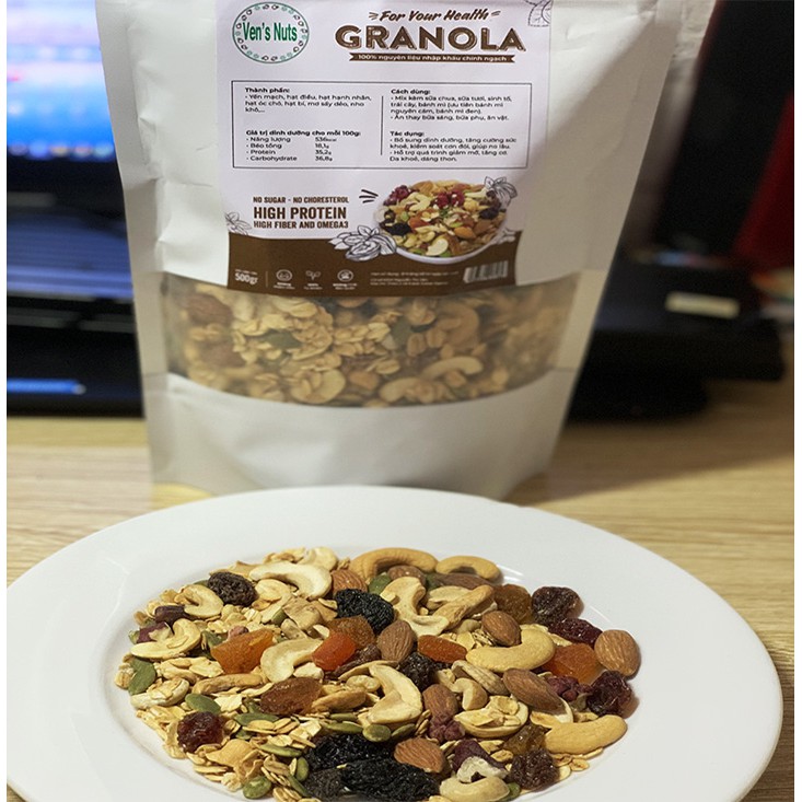 Ngũ cốc ganola cao cấp không đường nguyên hạt - Ngũ Cốc Ăn Kiêng Granola Healthy Siêu Hạt 500gr | BigBuy360 - bigbuy360.vn