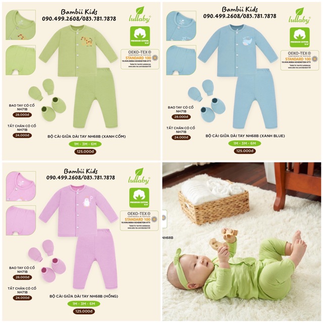 [LULLABY SALE] Bộ dài tay cài giữa Cotton Sơ Sinh / Bé Trai / Bé Gái