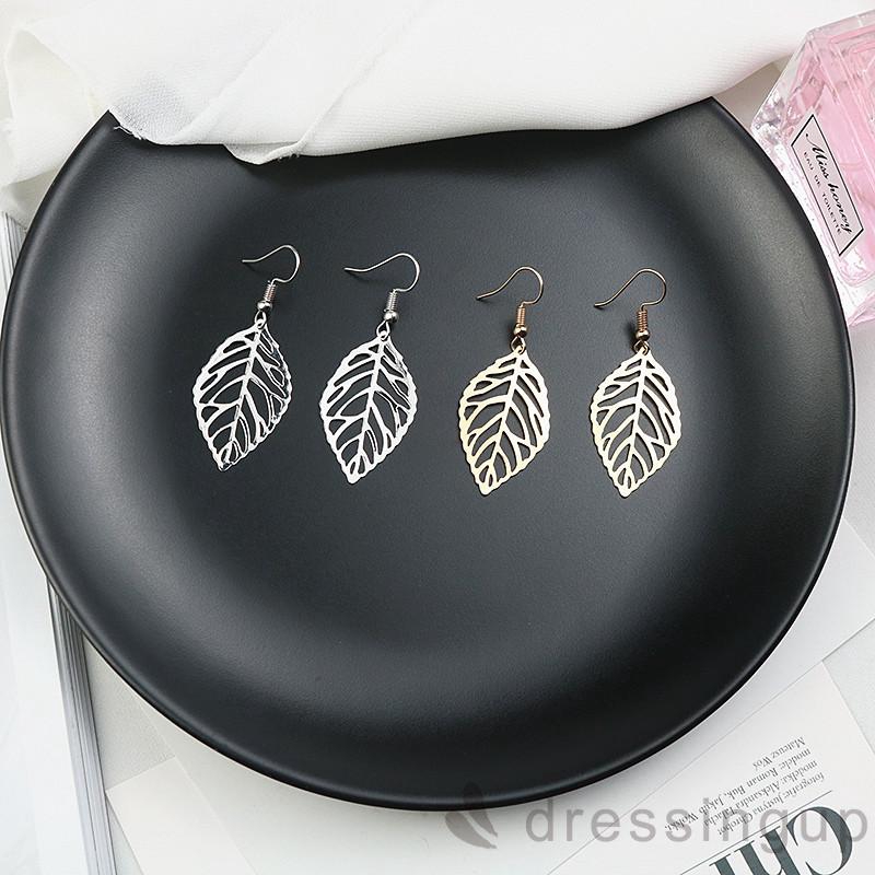 DRESSINGUP-Đôi Khuyên Tai Hình Chiếc Lá Màu Vàng / Bạc Phong Cách Bohemian Cổ Điển Thời Trang