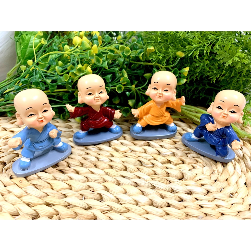 Bộ 4 tượng chú tiểu múa quyền tai to Tài Lộc Phúc Đức ( Hình Thật )
