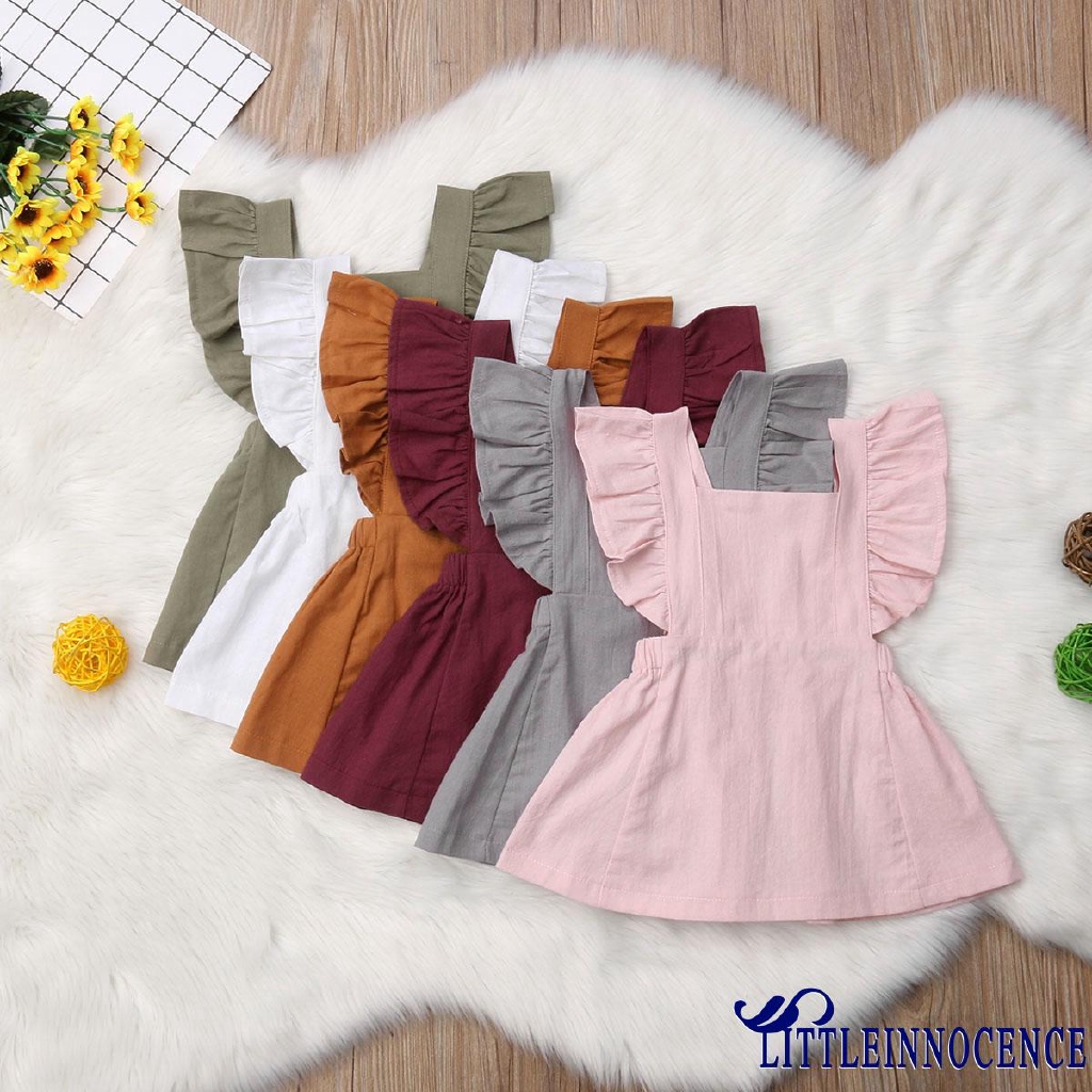 Đầm cotton mini tay viền bèo đáng yêu cho bé gái