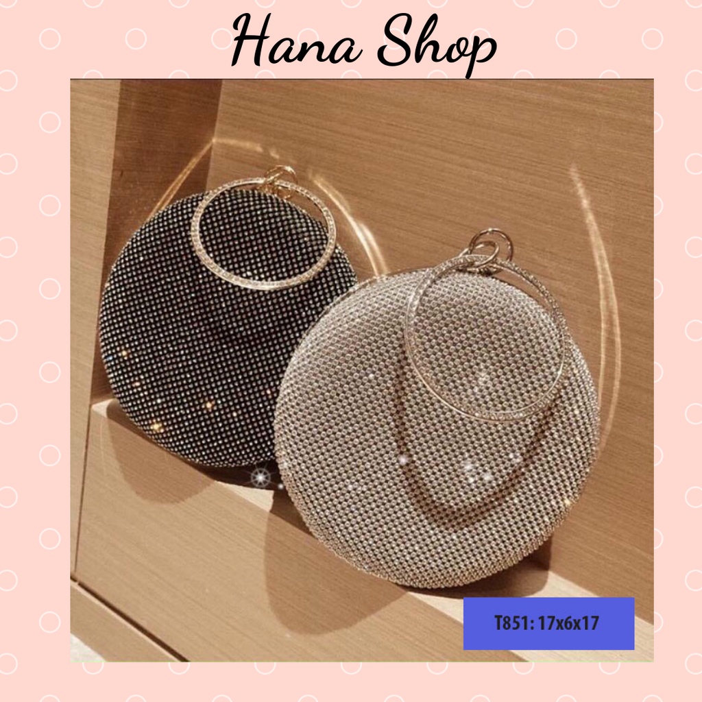 Túi ví nữ cầm tay, clutch đi tiệc quảng châu cao cấp đính đá dáng tròn sang trọng T851