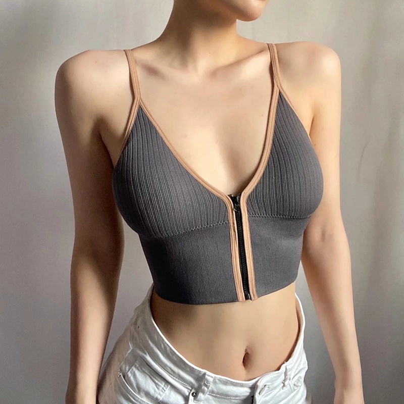 Áo Ngực Cotton Kẻ Sọc Ngang Có Khóa Kéo Phía Trước Thời Trang Cho Nữ 40Kg-65kg