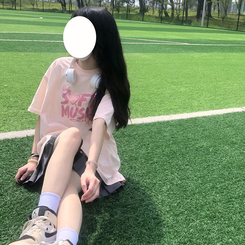 JSC Jiashucheng Áo Thun Ngắn Tay Cổ Tròn Dáng Rộng In Chữ Dòng Ước Ước Mơ Phong Cách Hồng Kông Ngọt Ngào Mùa Hè Cho Nữ