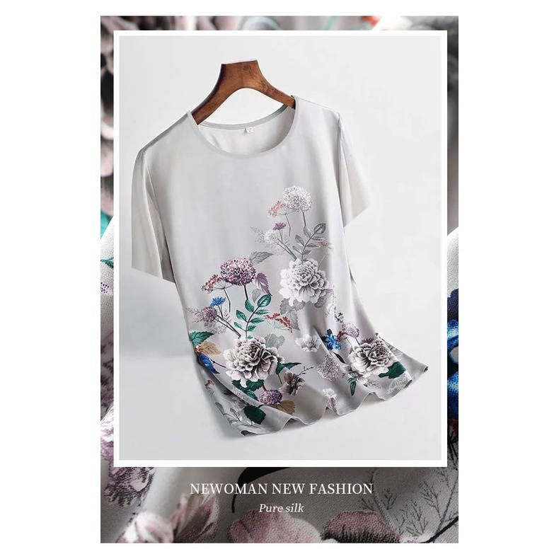 Áo thun tay ngắn dáng rộng in họa tiết thời trang cho phụ nữ trung niên eI4c