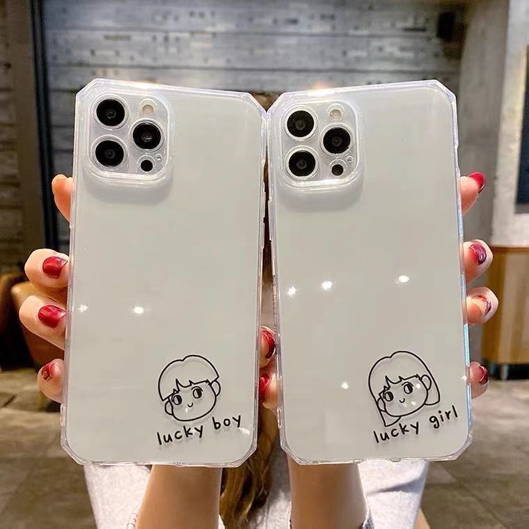 Ốp Điện Thoại TPU Mềm Trong Suốt Hình Bé Trai/Bé Gái Cho Iphone 13 12 Mini 11 10 Pro XS Max X XR 8 7 6 6S Plus SE 2020