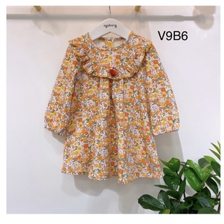 Váy dài tay Agabang hoa cam khóa kéo Nga Fish v9B6
