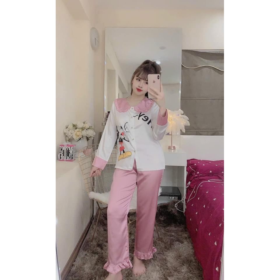 Đồ Bộ Pijama - Bộ Lụa Tay Dài Tiểu Thư Cổ Nơ | BigBuy360 - bigbuy360.vn