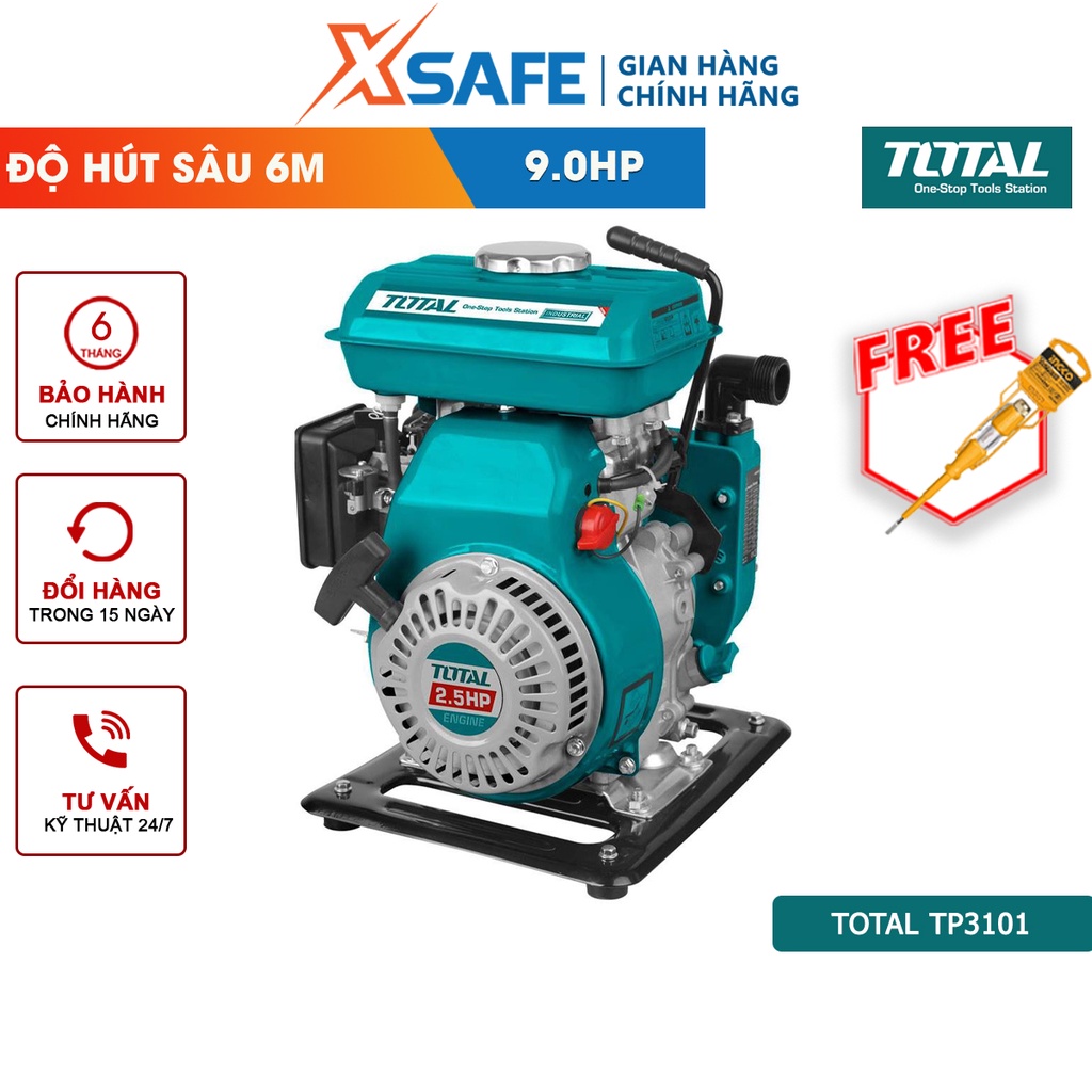 Máy bơm nước chạy xăng TOTAL TP3101 máy bơm dùng xăng Công suất bơm 9.0HP, Độ hút sâu tối đa 6m