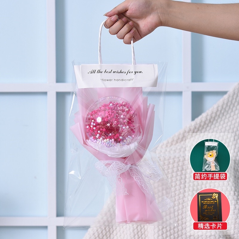 Bó Bông Hoa Khô Kèm Túi, Nơ, Đèn Thích Hợp Làm Quà Tặng Sinh Nhật, Kỷ Niệm Có Ý Nghĩa Cho Người Thân Yêu