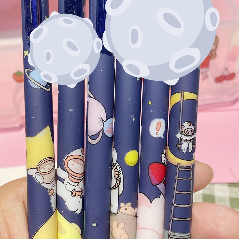 Set 6 Bút Bi Mực Đen Ngòi 0.5Mm Hình Phi Hành Gia