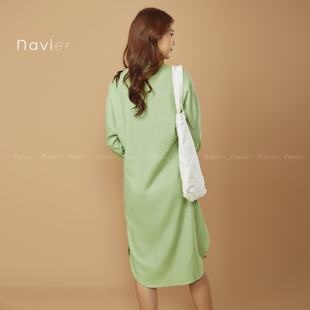 ĐẦM SƠ MI NỮ DÁNG DÀI SUÔNG KÈM DÂY ĐAI PHONG CÁCH ULZZANG - LINEN SHIRT DRESS D03 NAVIER | BigBuy360 - bigbuy360.vn