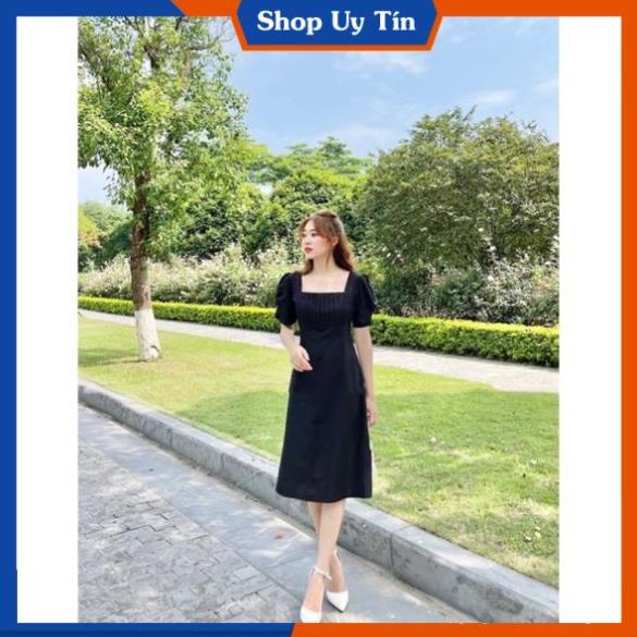 Đầm công sở  xếp cổ dáng suông tay phồng váy dự tiệc xếp ly cổ VD017 | BigBuy360 - bigbuy360.vn