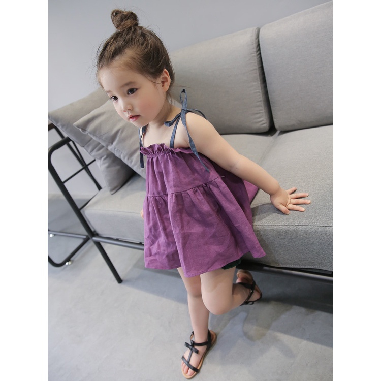 Đầm Dây Đi Biển Bằng Cotton Cho Bé Gái 1-6 Tuổi