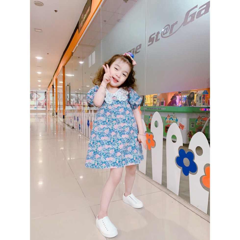 Đầm Trẻ Em Dáng Xuông Họa Tiết Hoa Hồng Cổ Ren Size Từ 7-25kg - V17-2021 - Babimama