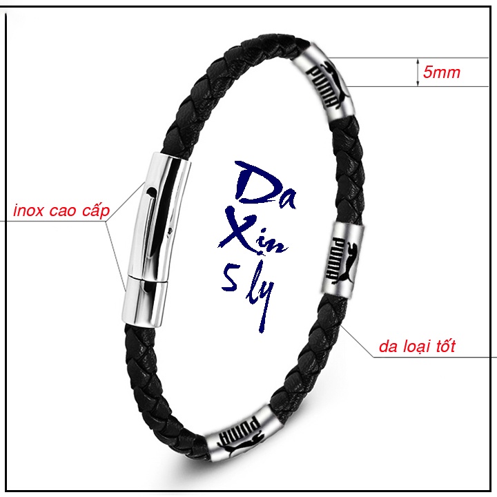 Vòng tay nam dây da 5ly bọc khoen P inox sáng đep, thể hiện đẳng cấp phái mạnh - Chọn size theo yêu cầu