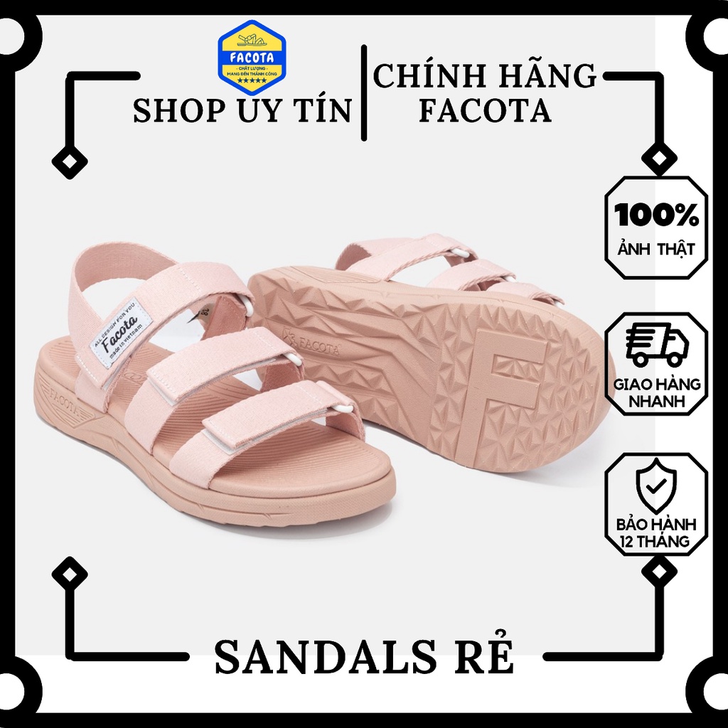 FACOTA | Giày dép sandal nữ Unisex thể thao 3 hồng phấn đi học, đi chơi GLC04