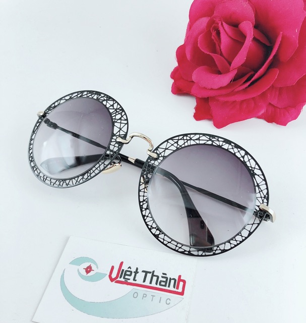 Kính mát nam nữ thời trang dáng tròn lưới kính chống nắng Uv400 miu tròn