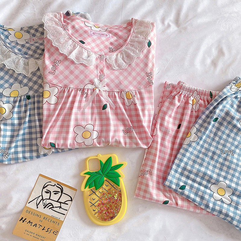 Bình thường cộng với chất béo cộng với kích thước ren ngắn tay đồ ngủ nữ cotton tinh khiết bộ đồ phục vụ tại nhà | BigBuy360 - bigbuy360.vn