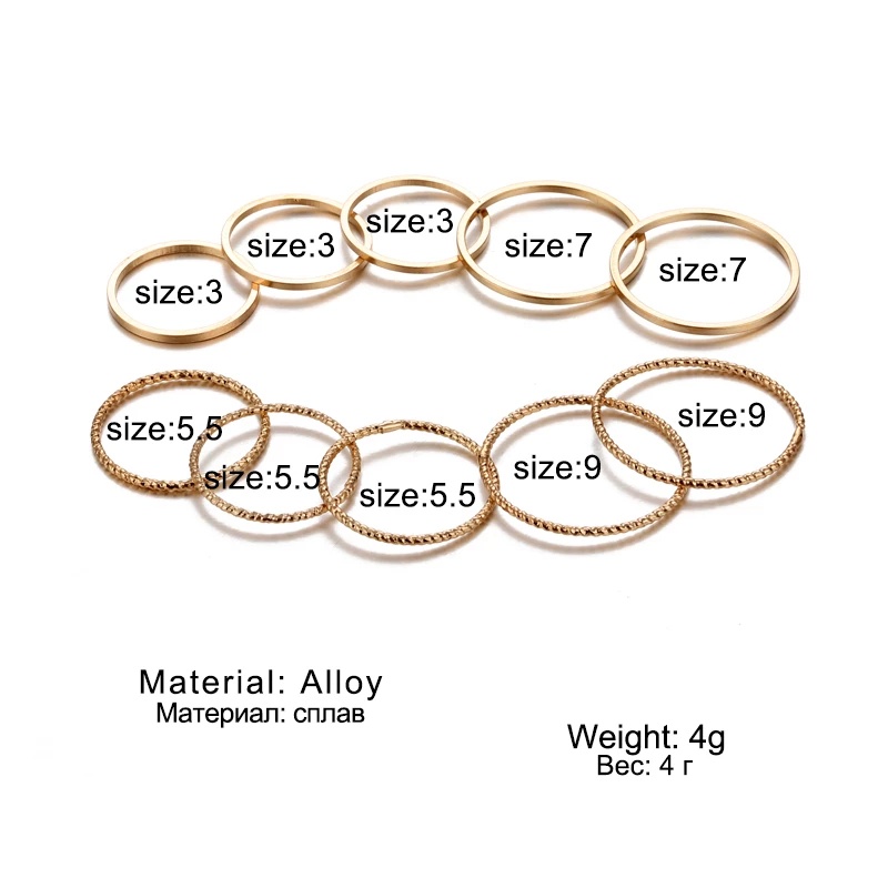 Set 10 Nhẫn Kim Loại Đeo Khớp Ngón Tay Thời Trang Nữ