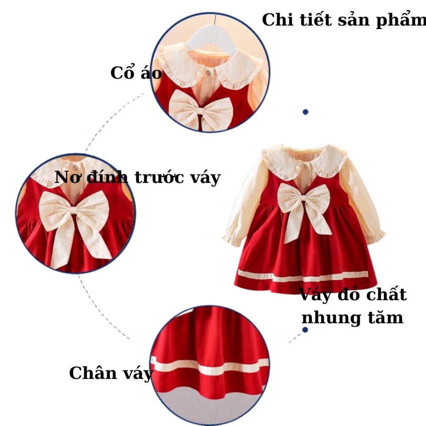 Váy thu đông bé gái nơ ngực kèm áo sơ mi xinh xắn dành cho bé 1-3 tuổi SV20