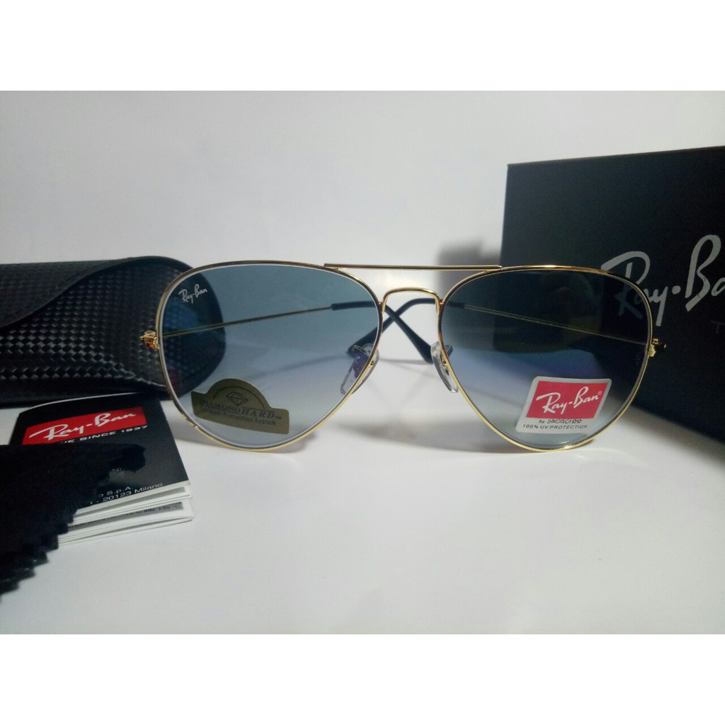 Kính RAYBAN tròng thủy tinh màu xanh khói siêu thời trang