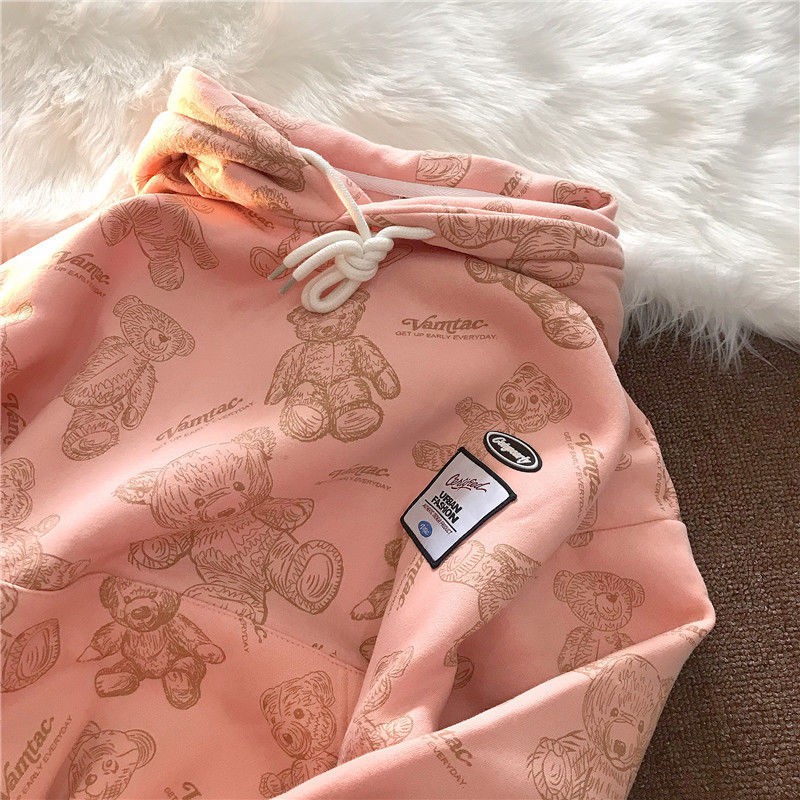 Áo hoodie form rộng in hình gấu thời trang thu đông cho nam nữ
